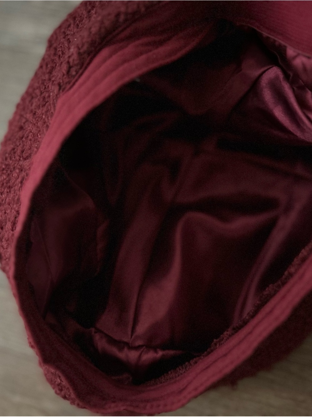 Women's Burgundy Knit Beret with Floral Brooch Accent - Picture 5 of 5